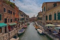 VENICE, ITALY Ã¢â¬â MAY 23, 2017: Traditional narrow canal street with gondolas and old houses in Venice, Italy. Royalty Free Stock Photo